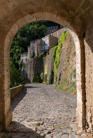 At the beautiful old town of Sorano at the Tuscany Region in Italyの写真素材