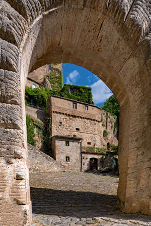 At the beautiful old town of Sorano at the Tuscany Region in Italyの写真素材