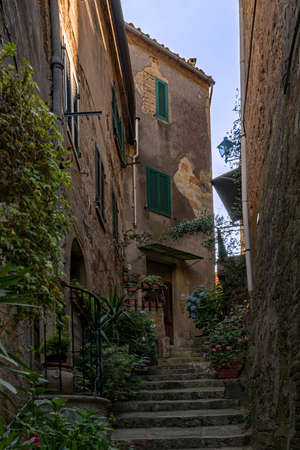 At the beautiful old town of Sorano at the Tuscany Region in Italyの写真素材