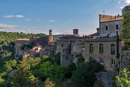 At the beautiful old town of Sorano at the Tuscany Region in Italyの写真素材