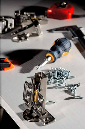 Furniture assembly. Work tool and components.の写真素材