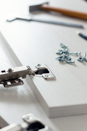 Furniture assembly. Work tool and components.の写真素材