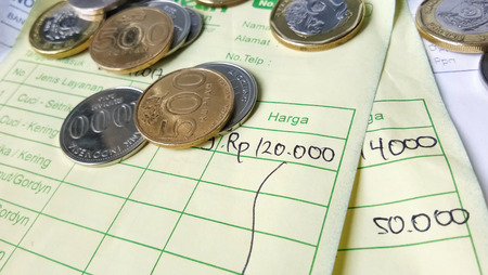 Illustration for payment receipt calculation article with Indonesia rupiah and singapore dollar...