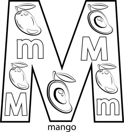 Ð¡hildren's alphabet coloring book with fruits and vegetables. Black and white images of fruits for coloring.のイラスト素材