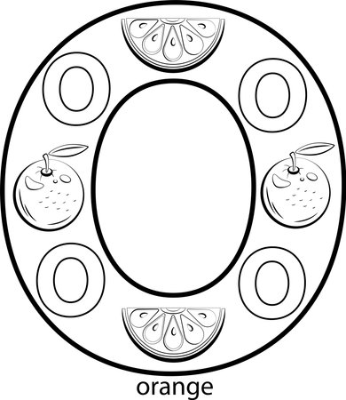 Ð¡hildren's alphabet coloring book with fruits and vegetables. Black and white images of fruits for coloring.のイラスト素材