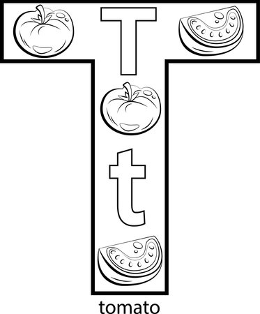 Ð¡hildren's alphabet coloring book with fruits and vegetables. Black and white images of fruits for coloring.のイラスト素材