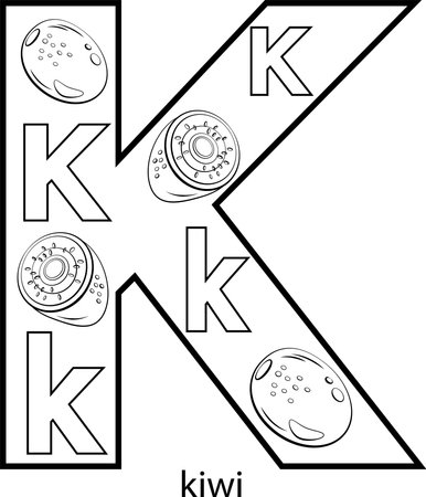 Ð¡hildren's alphabet coloring book with fruits and vegetables. Black and white images of fruits for coloring.のイラスト素材