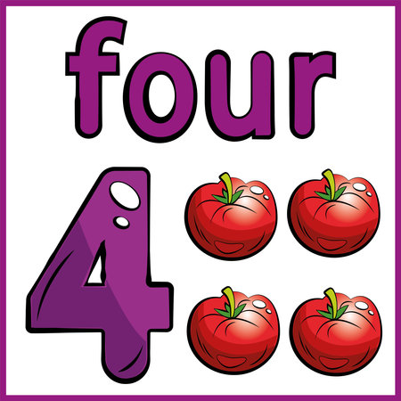 three pineapples, color card, child learns math, counts the number of vegetables, the concept of education, educational materialのイラスト素材