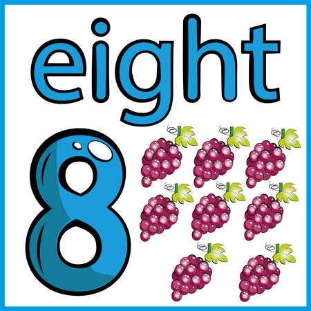 eight grapes, color card, the child learns math, counts the number of fruits, the concept of education, educational materialのイラスト素材
