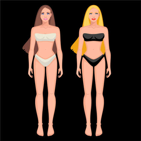 Two girls in full height. Blonde and brunetteのイラスト素材