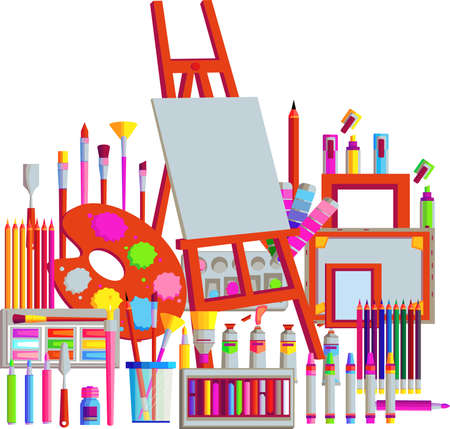 Bright stationery set for a schoolboy, on a white backgroundのイラスト素材