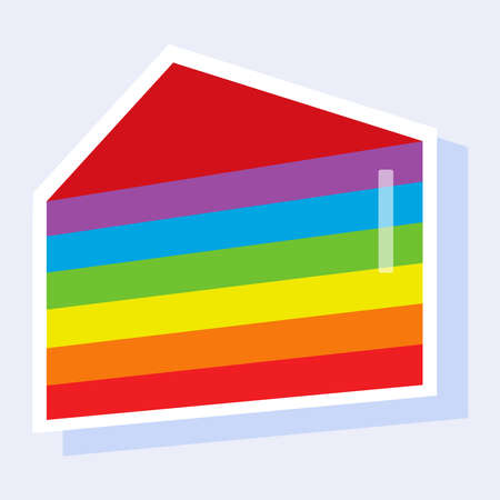Rainbow cake sticker. Bright sticker on a light backgroundのイラスト素材