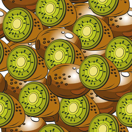 Colorful seamless pattern of fresh kiwi. Design for wallpaper, background, fabric, textiles, cafe, restaurant, packaging.のイラスト素材