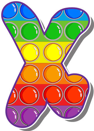 Letter X. Rainbow colored letters in the form of a popular childrens game pop it. Bright letters on a white background. Bright letters on a white background.のイラスト素材