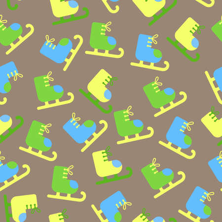 Winter figure skates on a gray background. Seamless pattern of figure skates.のイラスト素材