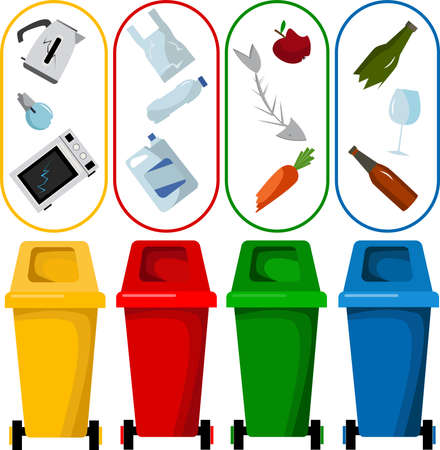 Garbage in garbage cans with sorted garbage.のイラスト素材