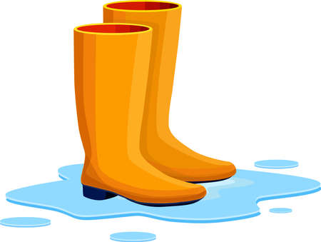 Orange rubber boots on a puddle after the rain.のイラスト素材