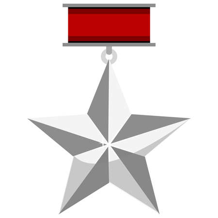 A sports trophy. Silver prize. A silver star. A triumph. Vector image on a white background. Silver medal in the shape of a star.のイラスト素材