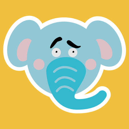 Emotional animals. Cartoon cute animals for children's cards and invitations. Vector illustration. Elephant. A sticker with the face of an elephant.のイラスト素材