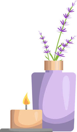 A wax candle and a vase with lavender.のイラスト素材