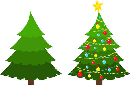 Christmas trees on a white background. The spruce is green.のイラスト素材