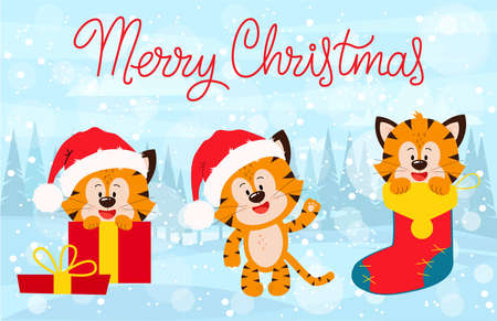 Happy New Year 2022. Greeting card template. The Tiger.のイラスト素材