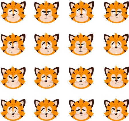 The muzzles of tiger cubs with different emotions.のイラスト素材