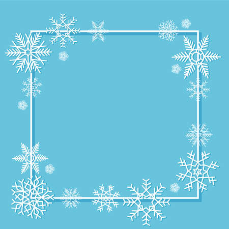 White snowflakes in a frame on a blue background.のイラスト素材
