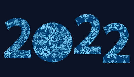 Happy New Year 2022. A room with snowflakes on a black background.