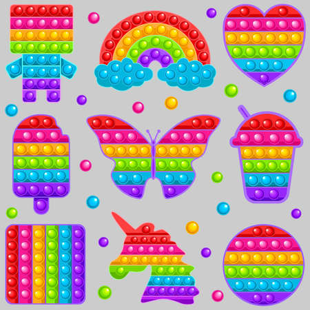 Toys of different shapes on a gray background. Pop it, Simple Dimple.のイラスト素材