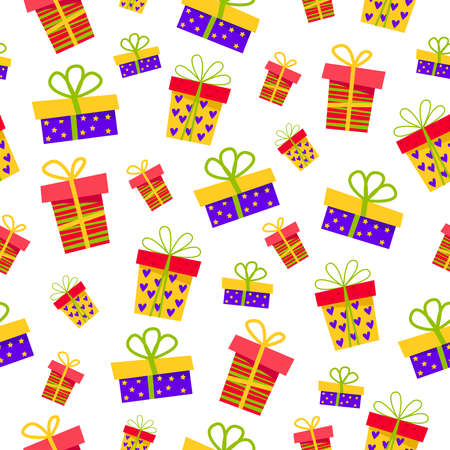 Colorful seamless pattern with gifts on a white background.のイラスト素材