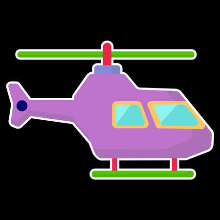 Cartoon toy helicopter flat vector illustration on a black background.のイラスト素材