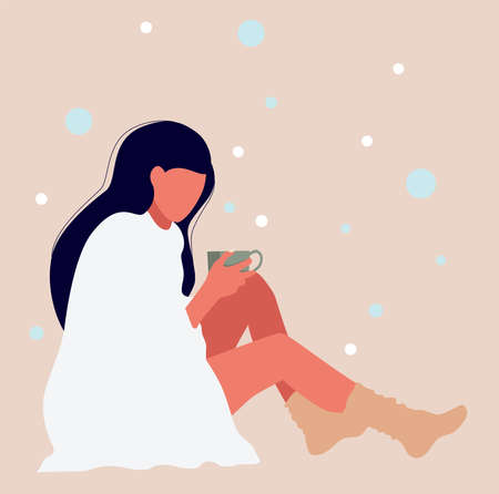 A girl with a mug of tea in her hands.のイラスト素材