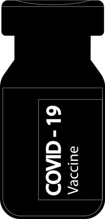 Covid-19 vaccine. A medical bottle with a coronavirus vaccine. Treatment of covid-19 coronavirus. Black silhouette on a white background.のイラスト素材