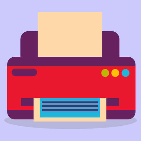 A printer with a vector design of flat-style data document icons. Flat illustration of a vector icon of an office or home printer for web design.のイラスト素材