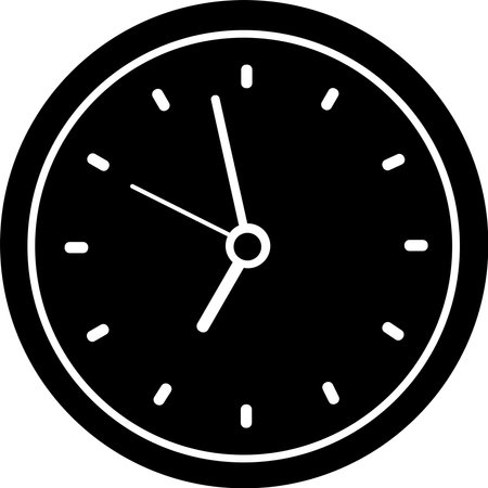Round clock icon, black silhouette. Highlighted on a white background. Vector illustration. A series of business icons.のイラスト素材