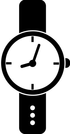 Badge mechanical wrist watch with strap, black silhouette. Highlighted on a white background. Vector illustration. A series of business icons.のイラスト素材