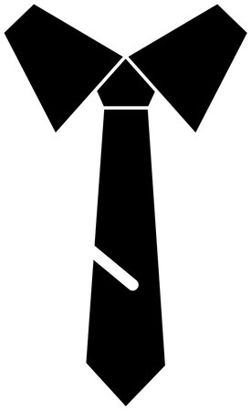Badge tie with shirt collar, black silhouette. Highlighted on a white background. Vector illustration. A series of business icons.のイラスト素材