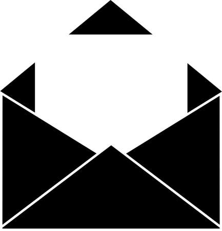The icon of an open envelope with a sheet of paper, a black silhouette. Highlighted on a white background. Vector illustration. A series of business icons.のイラスト素材