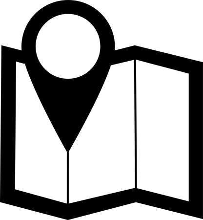 The icon is a guide to a paper map showing the location of the place, a black silhouette. Highlighted on a white background. Vector illustration. A series of business icons.のイラスト素材