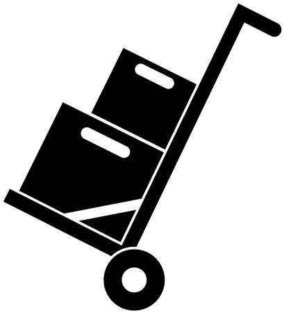 Icon trolley on wheels with boxes, black silhouette. Highlighted on a white background. Vector illustration. A series of business icons.のイラスト素材