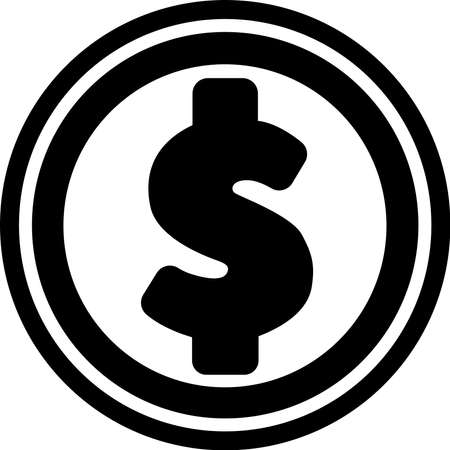 Metal money icon, gold coin, black silhouette. Highlighted on a white background. Vector illustration. A series of business icons.のイラスト素材