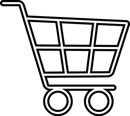 Shopping cart icon on wheels, black silhouette. Highlighted on a white background. Vector illustration. A series of business icons.のイラスト素材