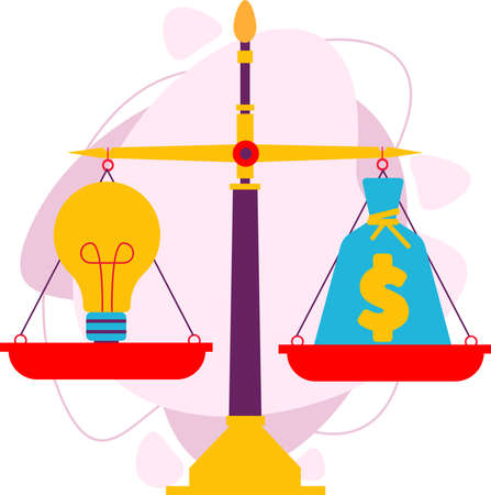 A light bulb and a bag of money on the scales.のイラスト素材