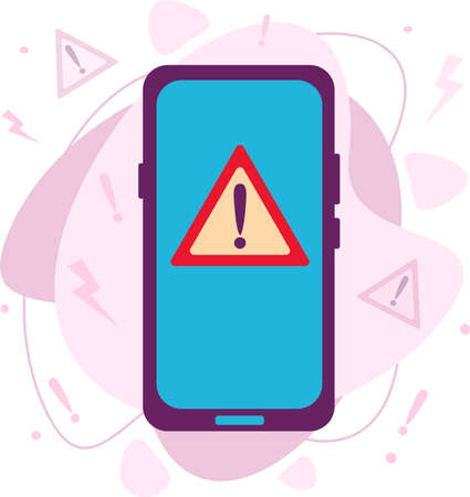 Notification of a warning with an exclamation mark on the smartphone.のイラスト素材