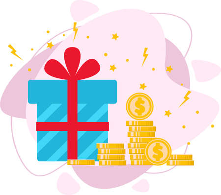 Gift box with red ribbon, bonus money.のイラスト素材