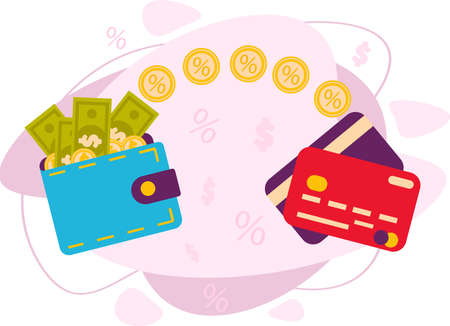 Transfer money from a leather wallet to a plastic card.のイラスト素材