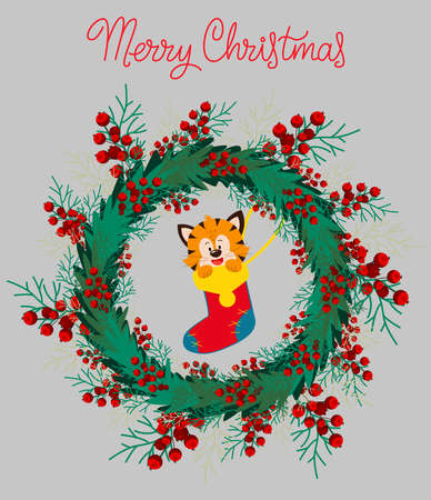 Happy New Year and Merry Christmas greeting card.のイラスト素材