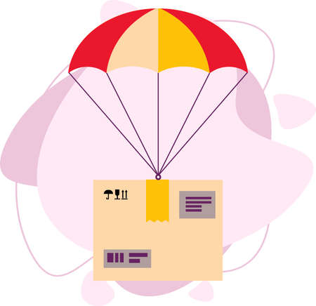 Parachutes delivering parcels. The box with the cargo is flying.のイラスト素材