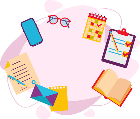 A desktop with objects for work in the office.のイラスト素材